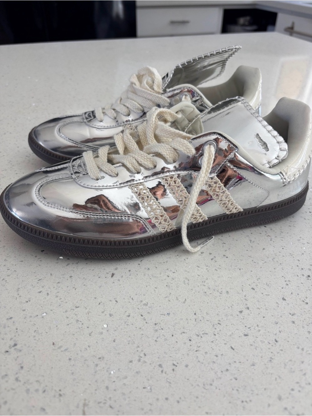 Adidas x Wales Bonner Silver Metallic Low-Top Sneakers with Cream Laces - Picture 1 of 5